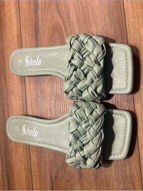 SHELN Brand Women's Sage Green Braided Slide Sandals